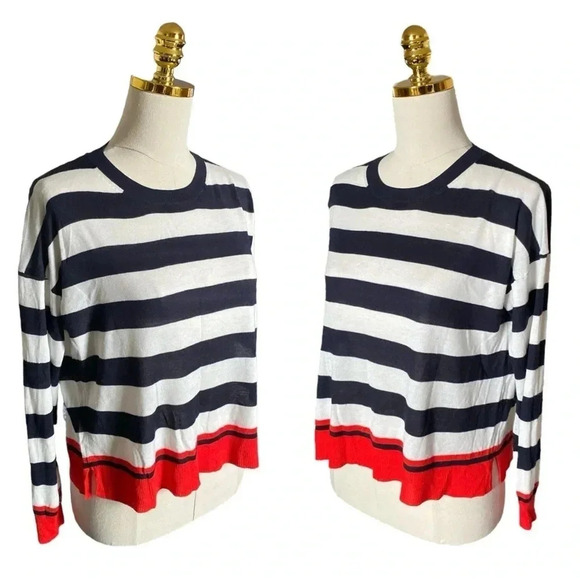 ZARA | Oversized Navy/White Striped Long Sleeve Sweater with Red Trim Size S - Picture 6 of 13